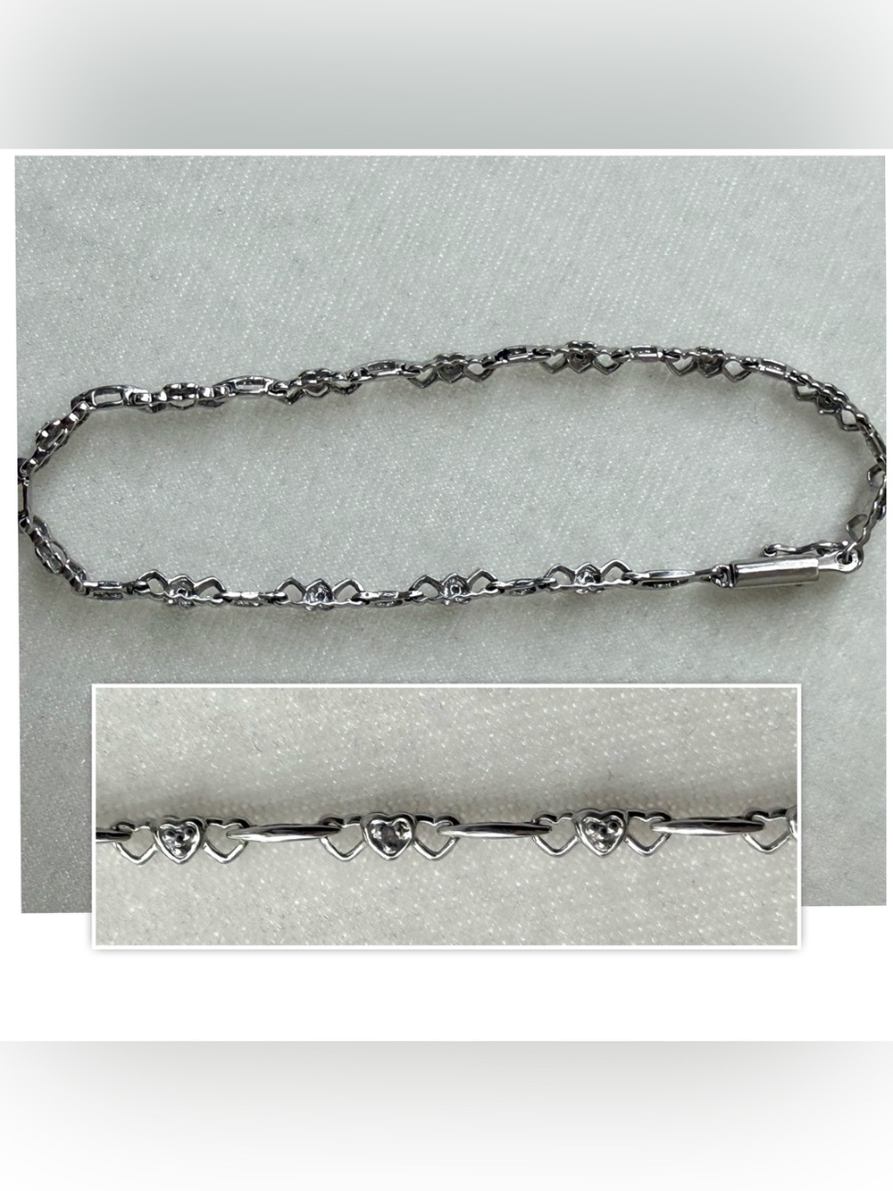 Heng Ngai 10K White Gold Diamond Infinity Heart Bracelet 7.25” 4g